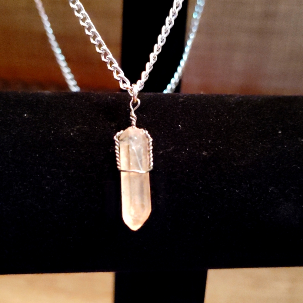Wire Wrapped Quartz Crystal Necklace